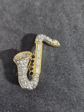 Saxophone Rhinestone Brooch Pin Costume Jewelry
